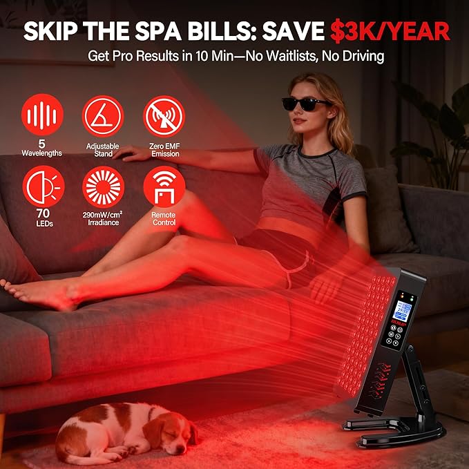 Red Light Therapy Panel, Multiple Adjustable Light Therapy for Body and Face with Timer and Remote, 70 LEDs, Touch Screen Red Near Infrared Light Panel 630-940nm for Skin Health, Energy, Recovery HOME