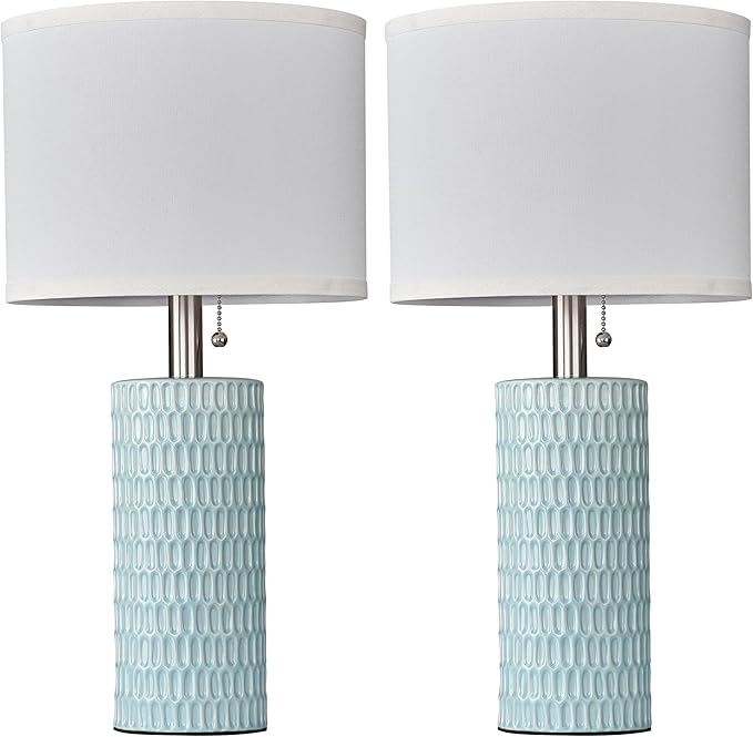 Table Lamps for Living Room Set of 2, Ceramic Table Lamps for Bedroom, 20" Modern Lamps for Night Stands, Blue - Bloomnest