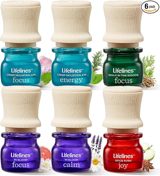 Lifelines Essential Oil Blends, 6-Pack Bright Botanicals Set - Blended Essential Oils with Precision Pump for Aromatherapy Diffusers - Long-Lasting Scented Fragrance - Focus, Calm & Energy Blends - Bloomnest