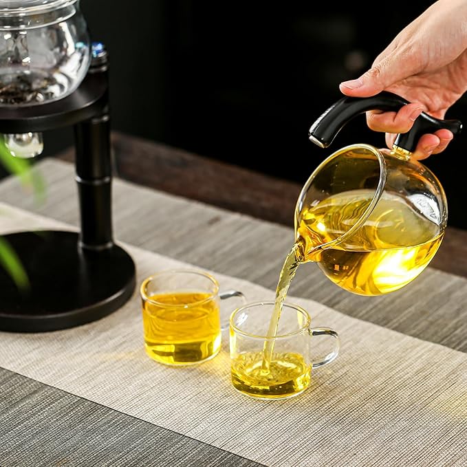 Glass Teapot Set with Infuser Semi Automatic Tea Set Magic Teapot (Bamboo - black) - Bloomnest