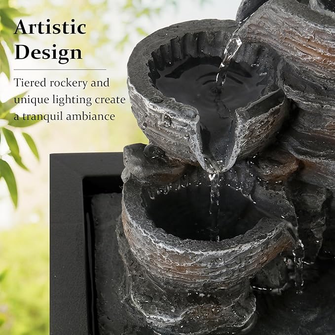 Crystal Ball Tabletop Water Fountain with LED Lights - 3-Tier Indoor Waterfall Feature for Relaxation, Natural Humidifier for Home and Office Decor, 10''X9''X6.9