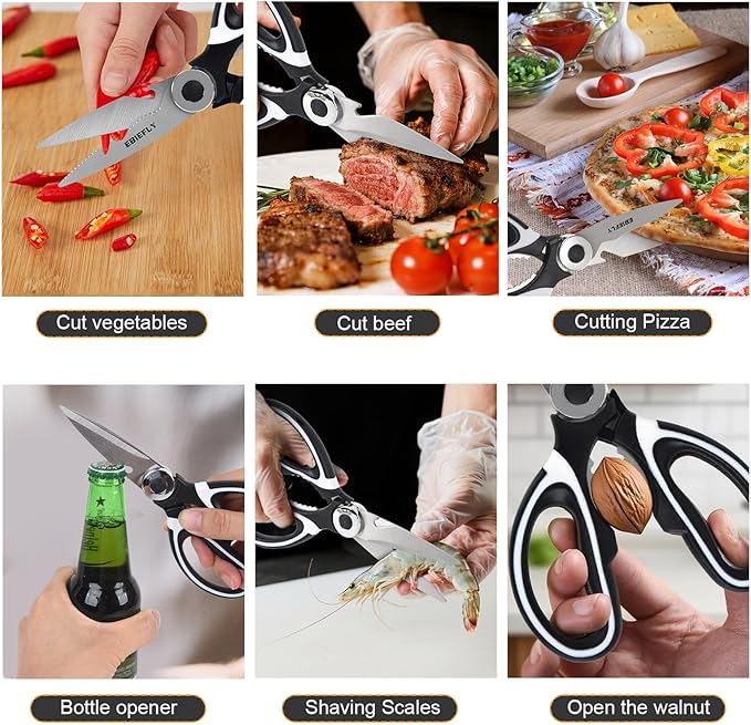Kitchen Scissors Utility Chopping Scissor Professional Shears for Meat Cutting Sharp Kitchenaid Shears Multipurpose Scissor for Food Outdoor BBQ No Rust + 100 Pcs Plastic Gloves Disposable - Bloomnest