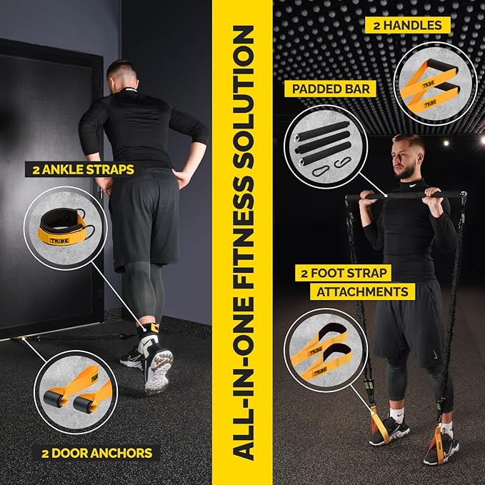 Tube Resistance Bands for Working Out Men and Women - Exercise Bands Resistance Bands Set, Resistance Band Bar, Handles, Ankle Straps, Foot Straps and Door Anchor - Bloomnest