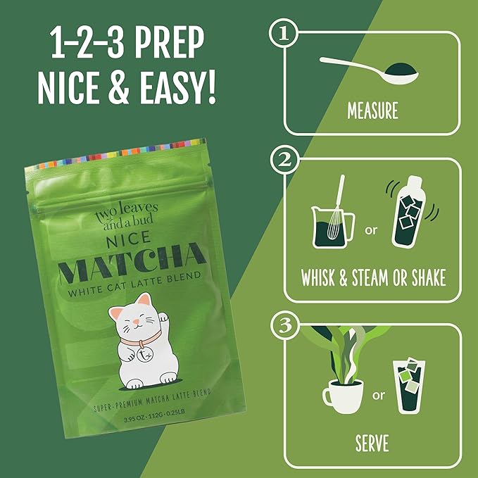 Two Leaves and a Bud Nice Matcha Latte Blend, Japanese Matcha Green Tea Powder, 2 Resealable Bags, 224g - Bloomnest