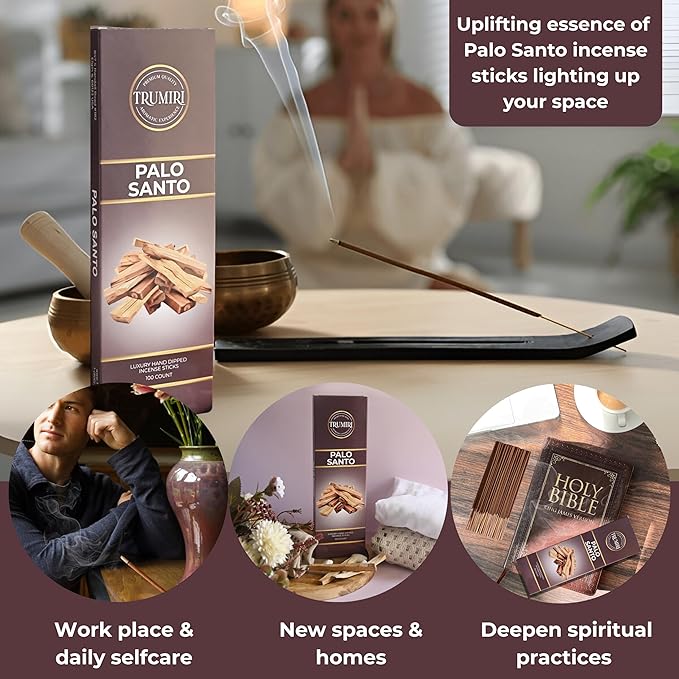 Palo Santo Incense Sticks - Pack of 100 Insence-Sticks for Removing Negative Energy - Made with Natural Incienso De Palo Santo - Scented Insense Spiritual Non Toxic Inscents