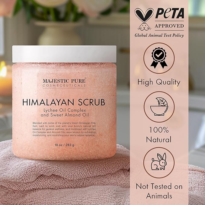 MAJESTIC PURE Himalayan Salt Body Scrub with Lychee Oil, Exfoliating Salt Scrub to Exfoliate & Moisturize Skin, Deep Cleansing - 10 oz - Bloomnest