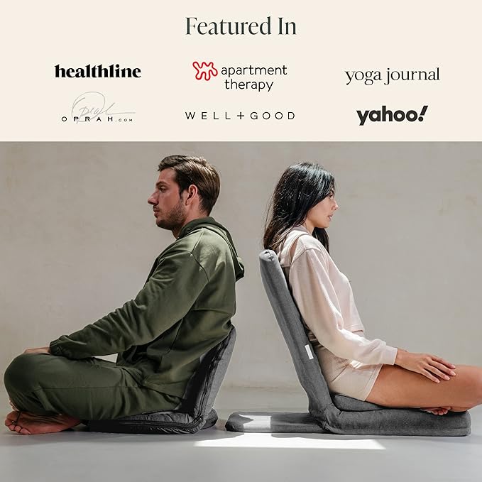 Mindful Modern Folding Pro Meditation Chair - Adjustable Meditation Seat with Back Support and Half Moon Buckwheat Meditation Cushion - Comfortable Mindfulness Living Room Floor Chair - Bloomnest