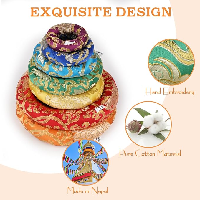 Tibetan Singing Bowl Accessories Silk Ring Cushions Handmade in Nepal Round Cushion for Sound Bowls Meditation Accessories - Bloomnest