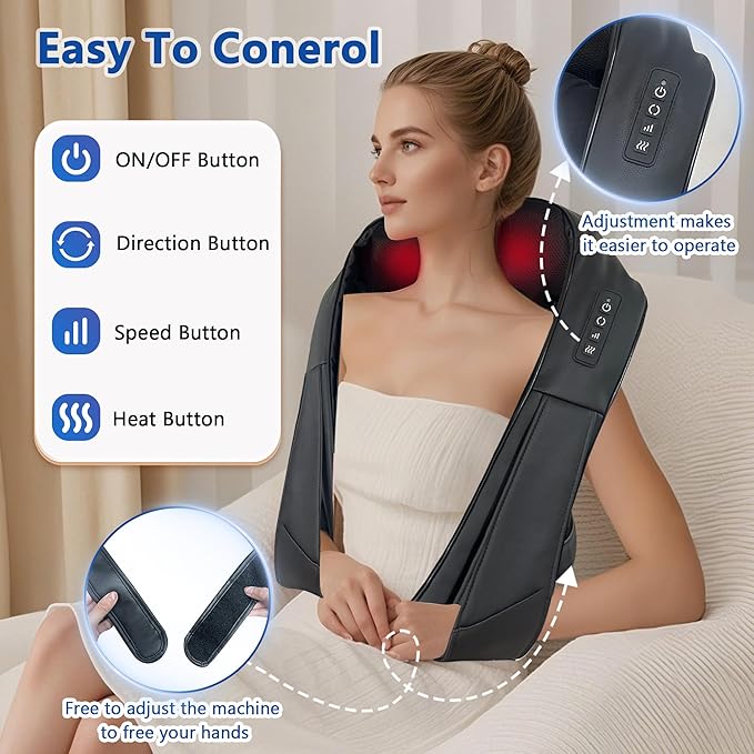 Joyset Cordless Neck Massager Shiatsu Neck and Back Massager with Heating Free Easy to Wash Cloth Cover for Shoulder Massage - Bloomnest