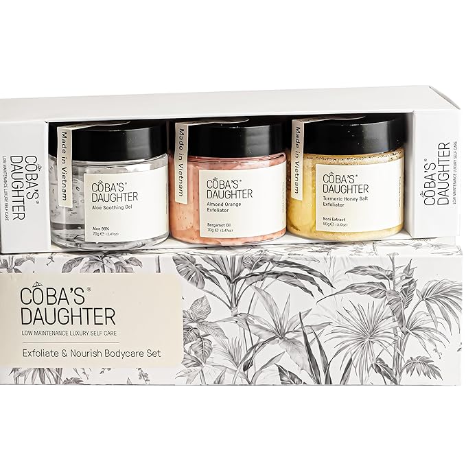 COBA'S DAUGHTER Luxury Spa Gift Set for Women – 3-Piece Mini Body Care Trio with Honey Turmeric, Almond Orange & Aloe Vera – Travel Size Self-Care Gift for Birthday, Valentine & Wedding Favor