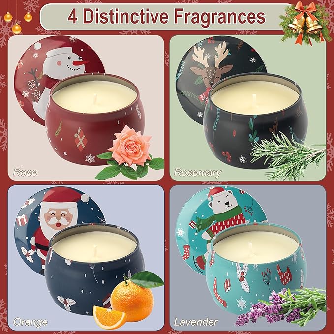 Christmas Scented Candles Gifts - Xmas Candle Gift Set for Women Men Aromatherapy Soy Wax Natural Small Festival Aroma Candle Gift 4 PCS 4.4 Oz for Mothers Day Birthday Diwali Teachers Girls - Bloomnest