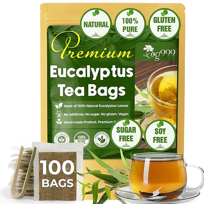 TOG999, Premium 100 Eucalyptus Leaf Tea Bags, 100% Natural & Pure Eucalyptus Leaves. Loose Leaf Eucalyptus Herbal Tea. Eucalyptus Leaf Tea. No Sugar, No Caffeine, No Gluten, Vegan. - Bloomnest