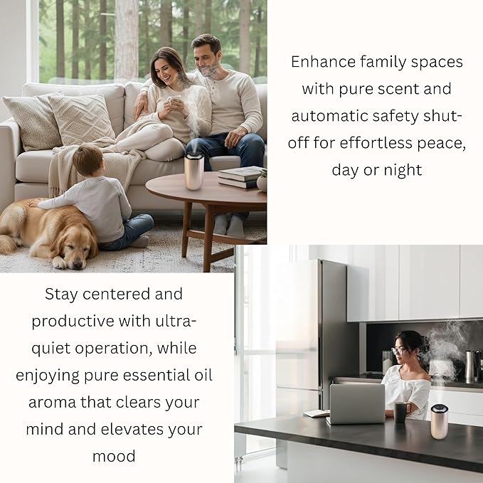 Waterless Essential Oil Diffuser – Portable Cordless Aromatherapy Diffuser for Home, Car & Office – 3 Mist Levels - 4 Timer Modes - 15ml Oil Capacity - USB-C Rechargeable - Bloomnest