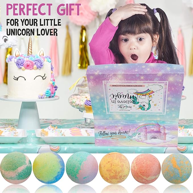 Bath Bombs for Kids with Surprise Inside, Unicorn Bath Bombs for Girls with Jewelry & Jewelry Box for Kid - Organic, Skin Moisturizing, Natural Bubble Bath, Stocking Stuffers Christmas Gift for Girls - Bloomnest