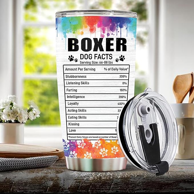 Gifts for Boxer Lovers 20 Oz Stainless Steel Tumbler Travel Coffee Mug Birthday Christmas New Year Thanksgiving Easter Gift Ideas for Dog Lovers Owners Boxers Mom Funny Facts Water Bottle - Bloomnest