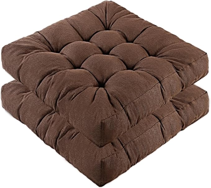 Meditation Floor Cushions Set of 2, Thickened Floor Pillow for Adults, Large Square Pillows Seat Cushion for Tatami Living Room Yoga, Memory Sponge Block Added, 22x22 Inch, Brown