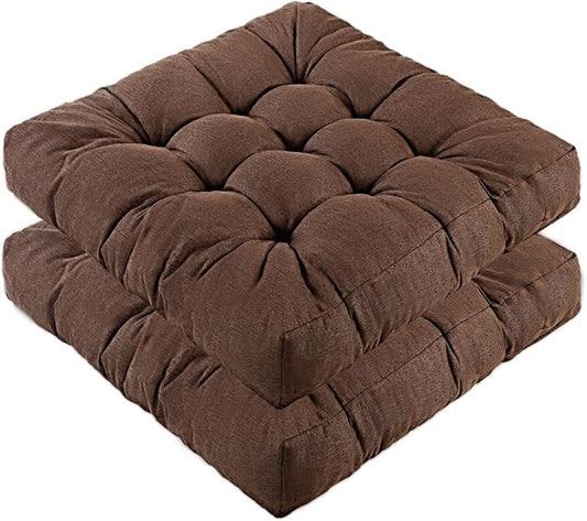 Meditation Floor Cushions Set of 2, Thickened Floor Pillow for Adults, Large Square Pillows Seat Cushion for Tatami Living Room Yoga, Memory Sponge Block Added, 22x22 Inch, Brown