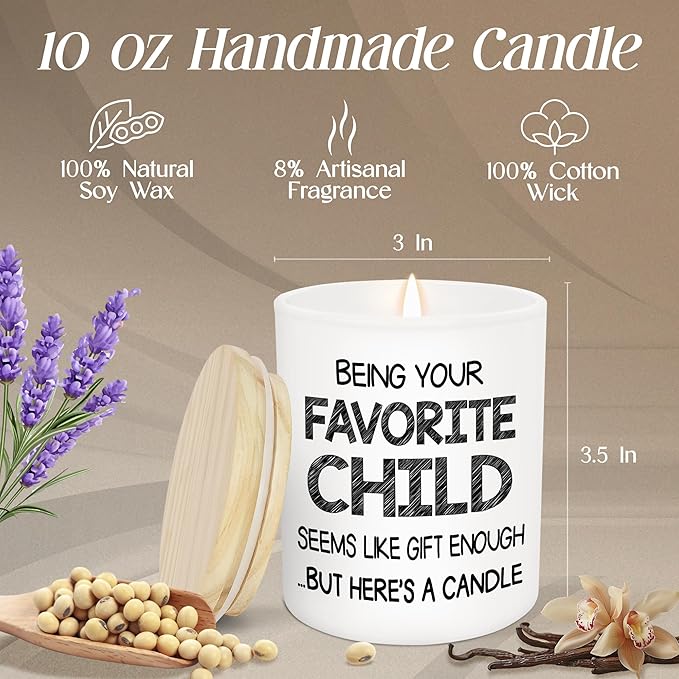 TEEZWONDER Birthday Gifts for Mom from Daughter Son - Favorite Child Vanilla Lavender Candle 10 oz - Dad Mom Birthday Gifts, Funny Gift for Grandma Grandpa, Scented Candles for Men Women - Bloomnest
