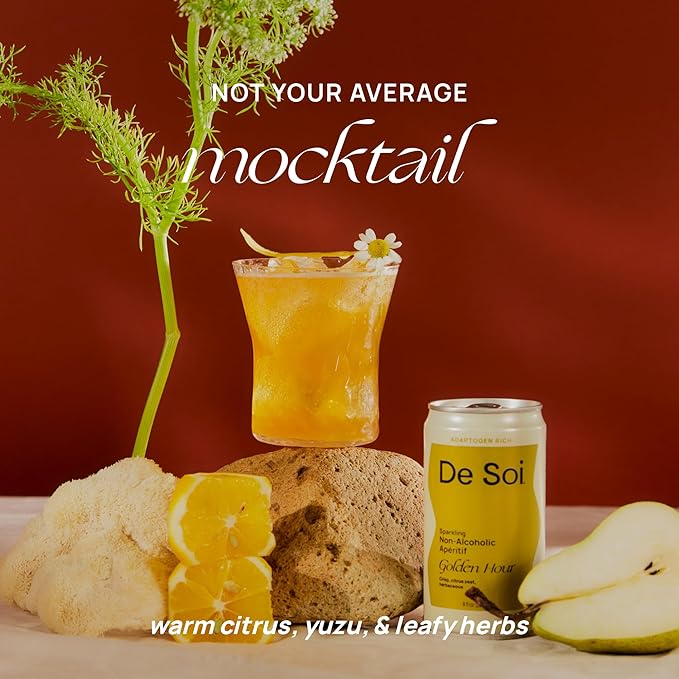 De Soi Golden Hour Mocktails NA Drinks 8 fl oz (12-pack) - Adaptogen Drink, Sparkling Drink with Calming Botanicals, Mocktail Drinks, Gluten Free, No Artificial Flavors - Bloomnest