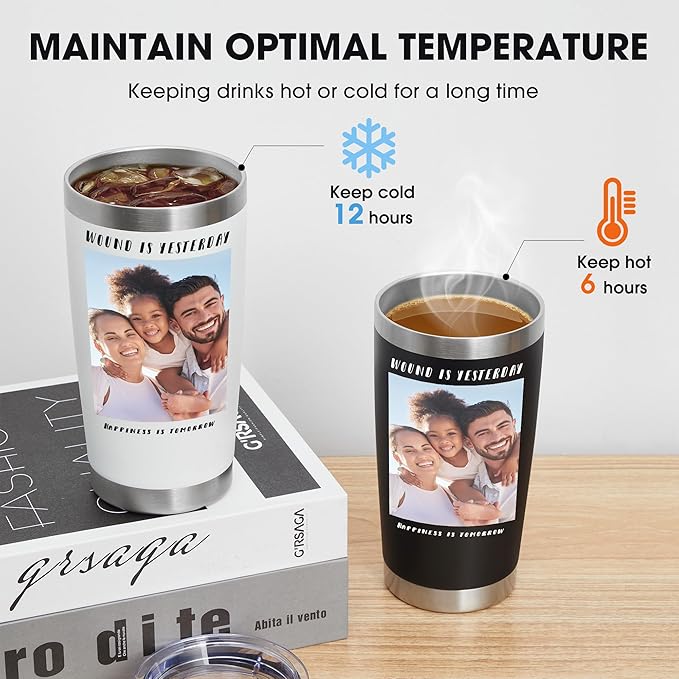 Personalized Custom Tumbler Print in USA 20oz Stainless Steel Coffee Cup with Lid & Straw Double Wall Insulated Tumbler with Colorful Text Logo Photo - Bloomnest