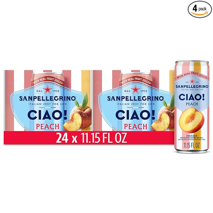 Sanpellegrino CIAO Peach Sparkling Water, Low-Calorie Italian Sparkling Water with Real Fruit Juices, 0g Added Sugar, 24-Pack - Bloomnest