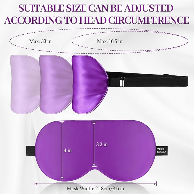 Silk Sleep Mask Eye Cover, 100% Mulberry Silk Women Men Eye Mask for Sleeping Blackout with Adjustable Straps, No Pressure Soft Blindfold Night Eye Shade, Eyemasks for Travel (Purple)