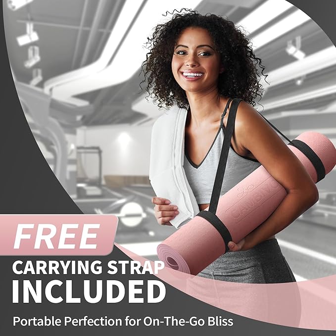CAMBIVO Yoga Mat for Women Men Kids, 1/3 & 1/4 & 2/5 Inch Extra Thick Yoga Mat Non Slip, 72" x 24" TPE Yoga Mats, Workout Mat with Carrying Strap for Yoga, Pilates and Floor Exercises - Bloomnest
