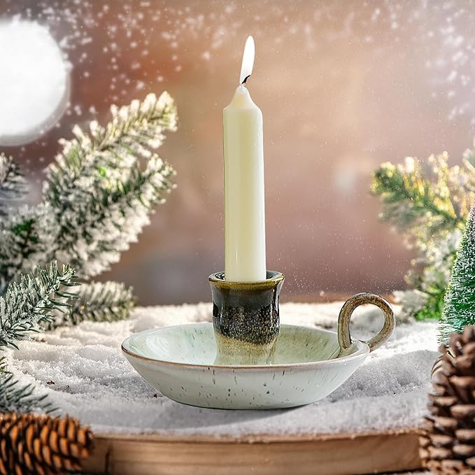 Candle Holder Ceramic Candlestick Holder, Candlelight Stand for Spell Candles, Taper Candles, and Incense, Halloween Christmas Dining Room Home Decoration Display-White and Green - Bloomnest