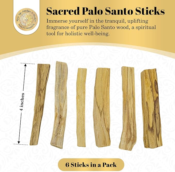 Sacred Palo Santo Wood Incense Sticks - New Age Smudges & Herbs | Harness 'Holy Wood' for Cleansing, Meditation & Energy | Ethically Sourced, Aromatic | 6 Premium Sticks for Spiritual Enrichment New+Age+Smudges+%26+Herbs