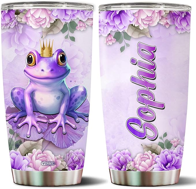 Personalized Frog Tumbler Frogs Gifts Customized Name Mug Water Bottle Cute Kawaii Purple Birthday Christmas Valentine Gift For Women Ideas 20oz Insulated Stainless Steel Coffee Cup With Lid - Bloomnest