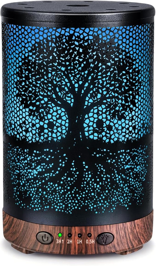 Essential Oil Diffuser 120ML Metal Aromatherapy Diffuser with Timer, Cool Mist Humidifier with Auto Shut-Off & 7 Color Lights for Home Office Spa (Life Tree) - Bloomnest