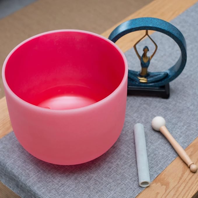 Leize Quartz Crystal Singing Bowl C Note 432 hz Root Chakra Red 12" Wide with Suede Striker - Bloomnest