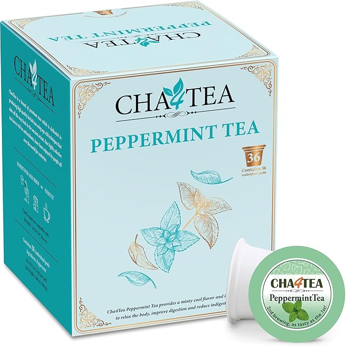 Cha4TEA 36-Count Peppermint Herbal Tea Pods - Compatible with Keurig Brewers - Bloomnest
