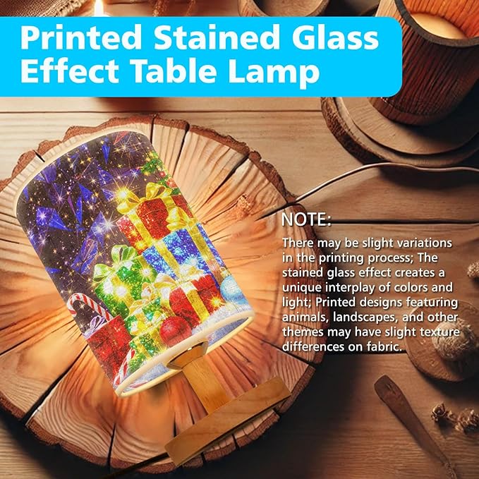 Christmas Tree Table Lamp LED 3-Color Pressed Bedside for Merry Christmas, Christmas Tree Shade Christmas Table Lamp with Wood Base for Bedroom Living Room Desk Office - Bloomnest