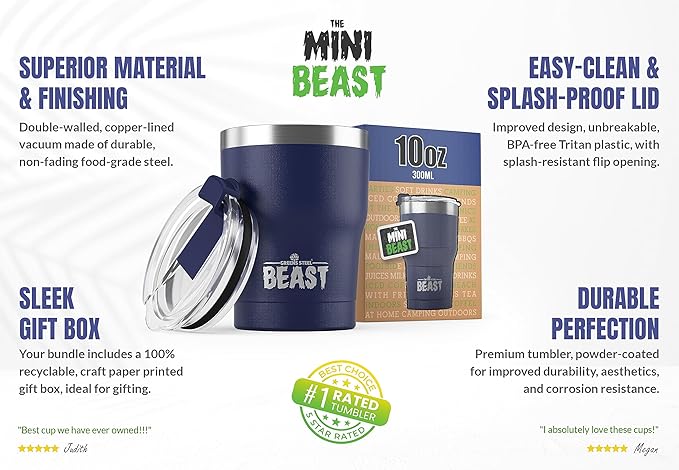 Beast 10 oz Tumbler Stainless Steel Vacuum Insulated Coffee Ice Cup Double Wall Travel Flask (Royal Blue) - Bloomnest