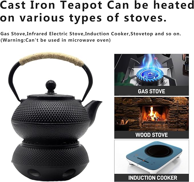 Japanese Tetsubin Tea Kettle Set with Cups, Cast Iron Teapot with Stainless Steel Infuser and Enameled Interior (900ml) - Bloomnest