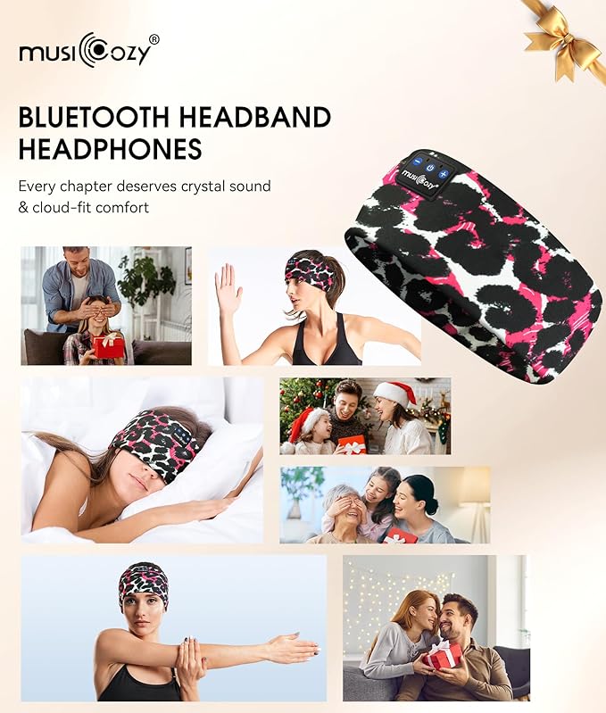 MUSICOZY Sleep Headphones Bluetooth 5.4 Headband, Wireless Earphones Music Sleep Earbuds Sleeping Eye Mask with HD Stereo Speakers for Workout Running Travel Yoga, Ideal Gifts (Black Red Lip) - Bloomnest