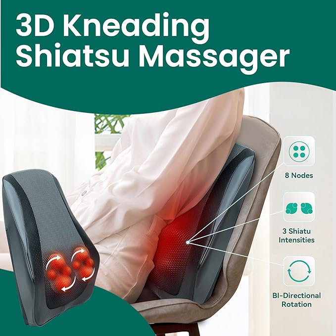Snailax Back Massager for Back Pain Deep Tissue, Shiatsu Neck Back Massager with Heat, 3D Kneading Chair Massage Pillow, Neck Shoulder Massage, Gifts for Mom, Dad, Women - Bloomnest