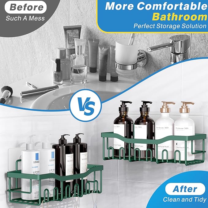 EUDELE Shower Caddy 2 Pack, Adhesive Shower Organizer for Home Decor & Kitchen Storage, No Drilling, Rustproof Stainless Steel Bathroom Shelf Organizer - Bloomnest