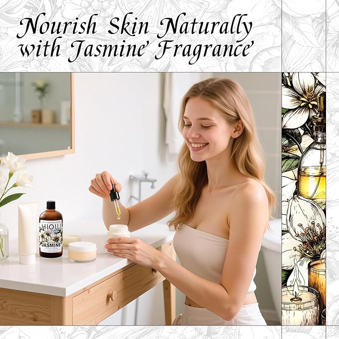 HIQILI Jasmine Fragrance Oil for Aromatherapy Diffuser, Floral Scent for Candle, Perfume Making, Skin Care, Laundry Essential Oil - 5.07 Fl Oz - Bloomnest