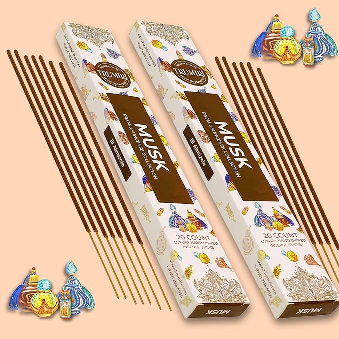 Musk Incense Sticks - Total 120 Insence-Sticks - 6 Packs of 20 Insense - Inciensos - Inscents - Natural Non Toxic Ingredients - Incents - Incence - Inscense - Insents