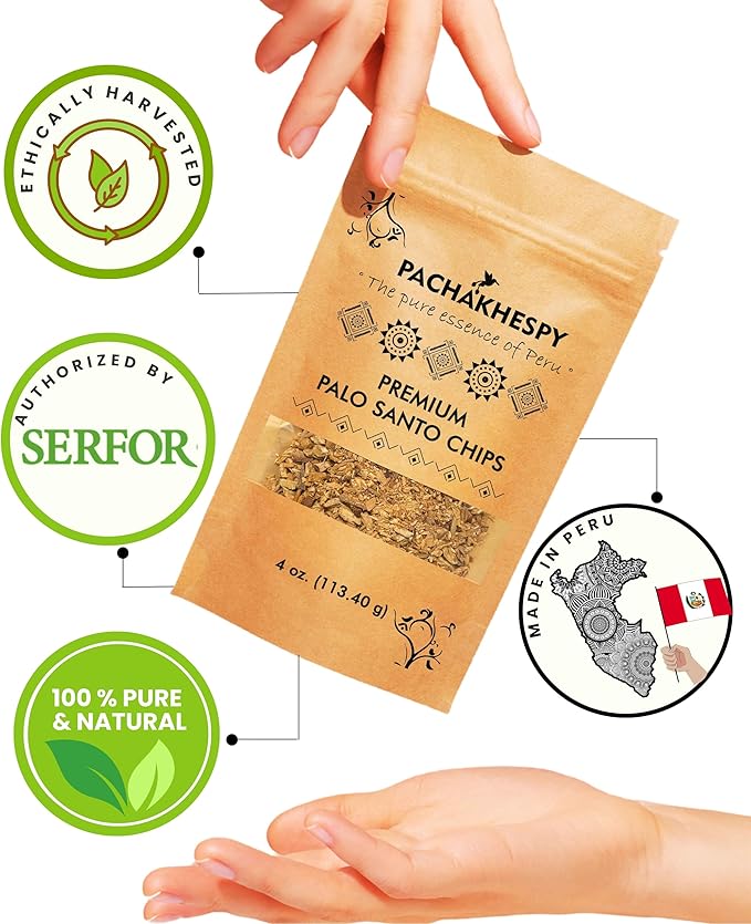Palo Santo Incense Chips 4 oz 100% Natural Premium Incense Holy Wood Peruvian for Cleansing Relaxation Home Aroma Ethically Sourced Wild Harvested Enhance Your Yoga & Spiritual Practices Wood Chips PACHAKHESPY