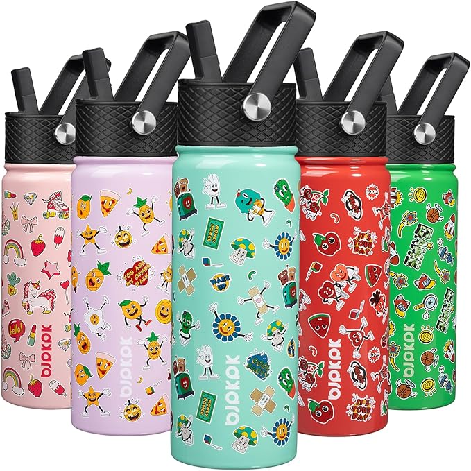 BJPKPK Insulated Water Bottle with Straw Lid, 18 oz Stainless Steel Metal Water Bottles, Reusable Leak Proof BPA Free Water Bottles, Cups, Thermo, Spring Party-Green - Bloomnest