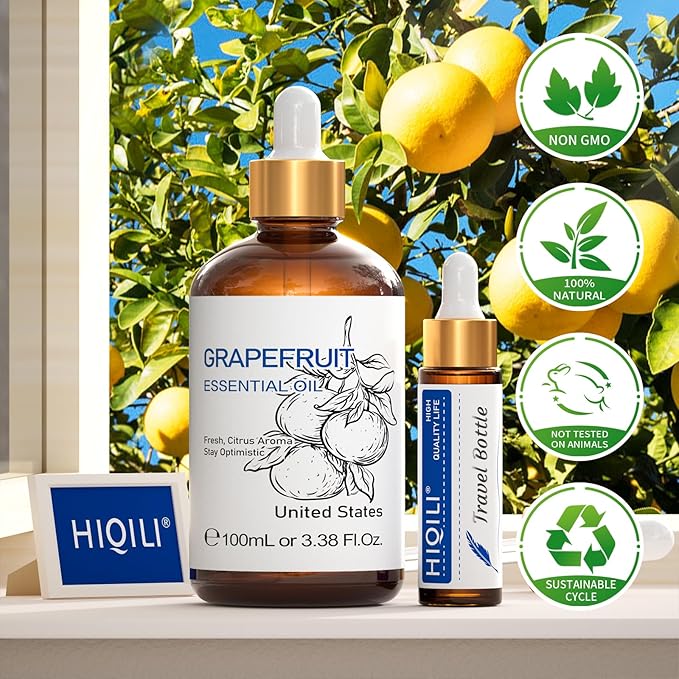 HIQILI 100 ml Grapefruit Essential Oil, for Diffuser, Skin Care, 100% Pure and Natural - 3.38 Fl Oz - Bloomnest