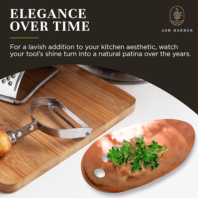 Handmade Copper Herb Stem Stripper Bowl – Herb Stripper Tool with 7 Hole Sizes – Shred & Catch Herbs & Greens - 5.5 x 3.5 In. Fun and Unique Kitchen Gadgets – Homesteading Essentials by Ash Harbor - Bloomnest