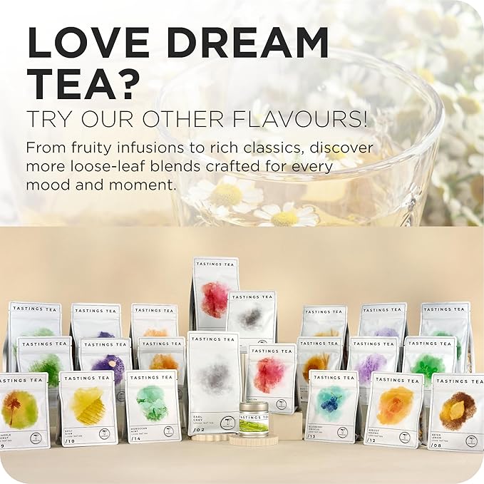 Tastings Tea Dream Loose Leaf, 1.2 oz | Calm Herbal Sleep Blend with Chamomile, Valerian & Lemon Grass | Natural Antioxidants for Wellness & Bed | Small Batch & Sustainably Sourced | Resealable Pouch - Bloomnest