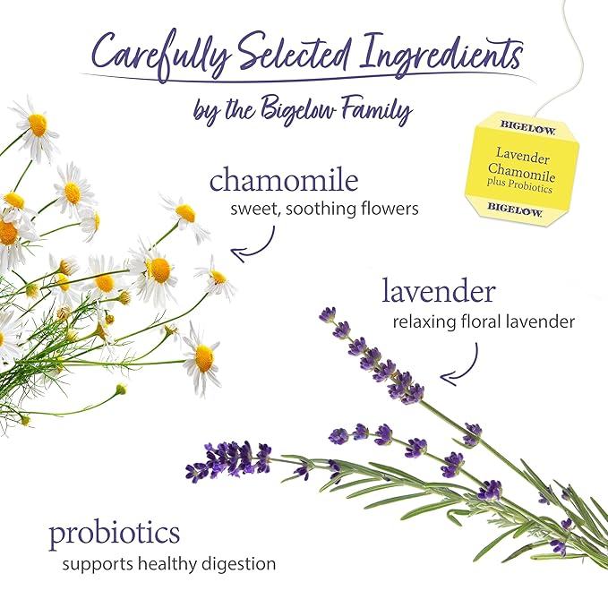 Bigelow Lavender Chamomile Plus Probiotics Herbal Tea, Caffeine Free with Lavender Chamomile, Box, 108 Total Tea Bags, 18 Count (Pack of 12) - Bloomnest