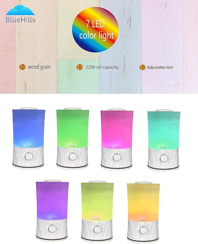 BlueHills Premium 2000 ML XL Large Essential Oil Diffuser Aromatherapy Humidifier for Large Room Home 40 Hour Run Huge Coverage Area Lights 2 Liter Extra Large Capacity Diffuser White Wood Grain E004 - Bloomnest