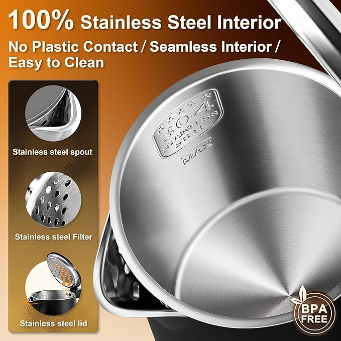 Dezin Electric Kettle, 0.8L Small Electric Kettle with Double Wall Construction, 304 Stainless Steel Electric Tea Kettle for Business Trip, Portable Travel Kettle with Auto Shut-Off (Without Cup) - Bloomnest