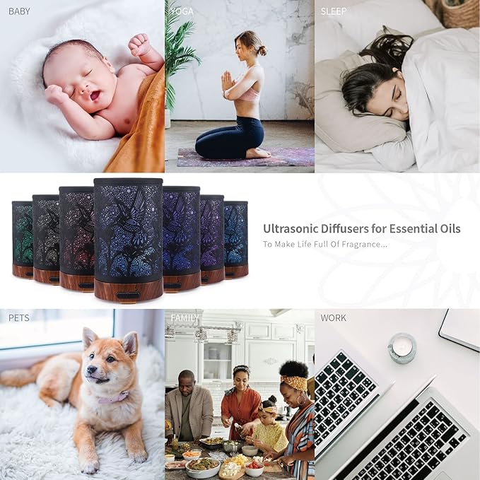 Essential Oil Diffuser - Multifunction Aromatherapy Diffuser 7 LED Color Changing Light 150ML Metal Diffuser Easy to Clean Suitable for Home,Office (Hummingbird) - Bloomnest